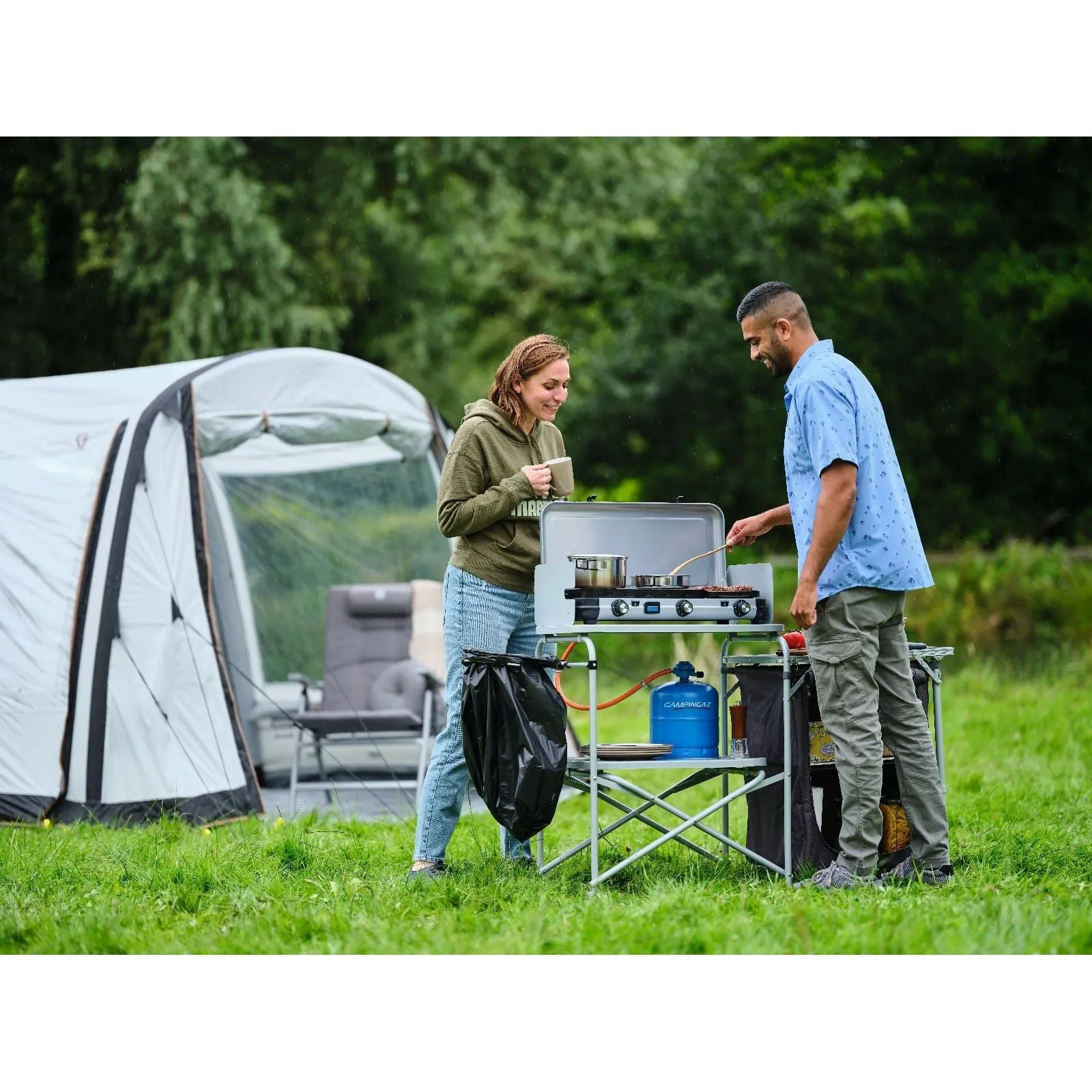 Campingaz Camping Kitchen 2 Multi-Cook Double Burner Portable Camping Gas Stove and Side Grill