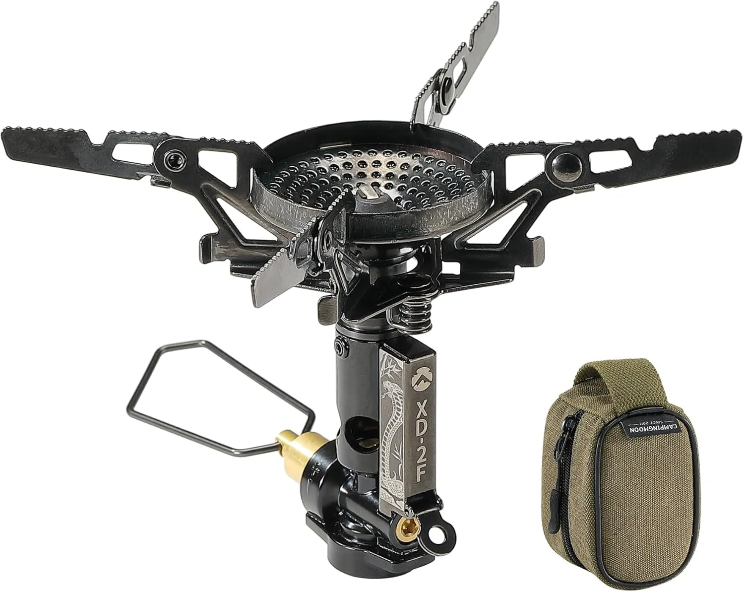 CAMPINGMOON Canister Top Stove Portable Compact Foldable w/Micro Regulator w/4Flex w/igniter XD-2F (Year of the Snake Limited Black Edition)