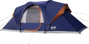 CAMPROS CP Camping Tent 10 Person Family Cabin Tent, 2 Room Water Resistant Waterproof Tent with Top Rainfly, 4 Large Mesh Windows, Double Layer, Easy Set Up, Portable with Carry Bag, 16ft x 9ft x72in