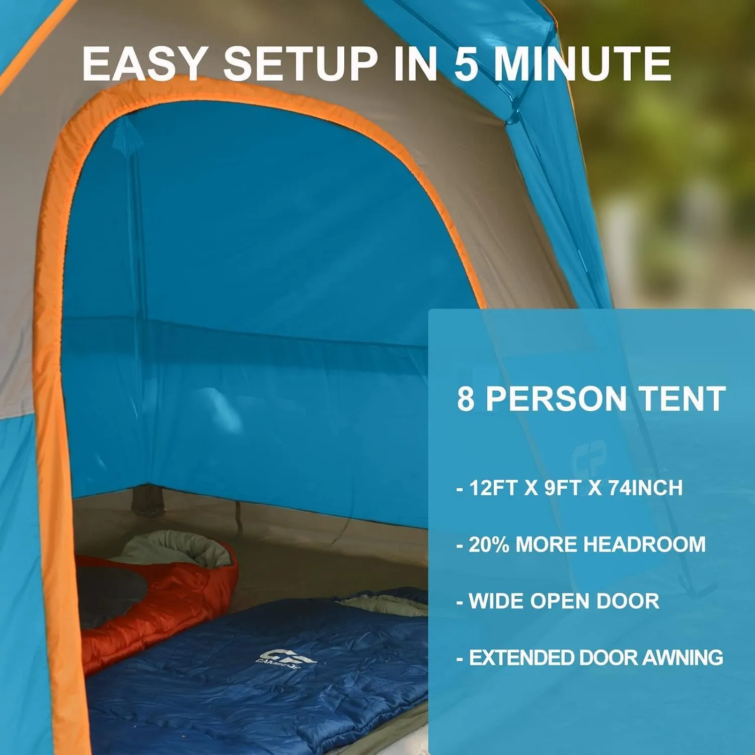 CAMPROS CP Tent 8 Person Camping Tents, Waterproof Windproof Family Dome Tent with Rainfly, Large Mesh Windows, Wider Door, Easy Setup, Portable with Carry Bag