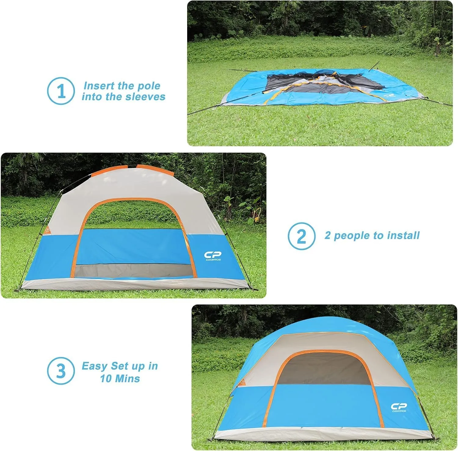 CAMPROS CP Tent 8 Person Camping Tents, Waterproof Windproof Family Dome Tent with Rainfly, Large Mesh Windows, Wider Door, Easy Setup, Portable with Carry Bag
