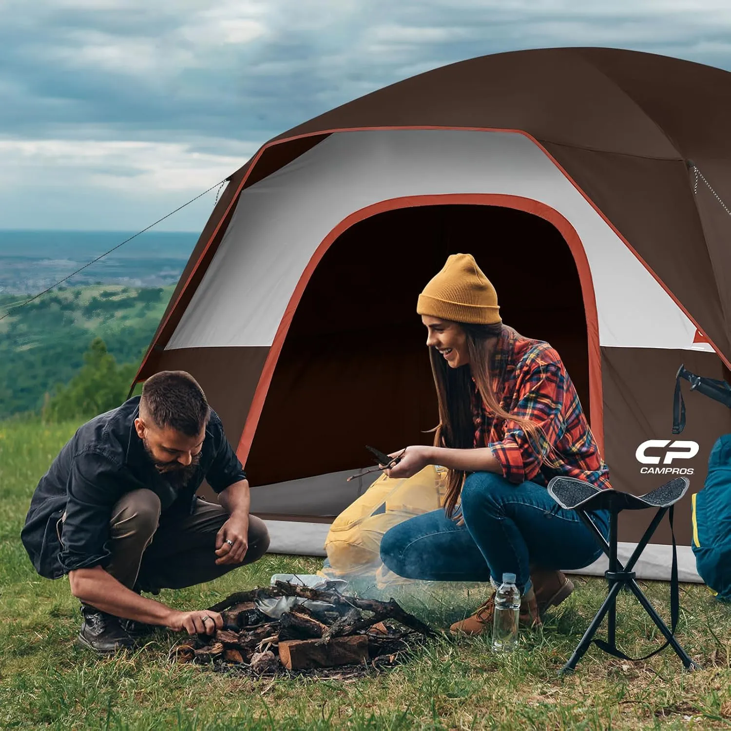 CAMPROS CP Tents for Camping 4/6 Person Tent Waterproof Windproof Double Layer Family Camping Tent, Easy Setup Dome Tent with Large Mesh Windows & Wider Door for Outdoor Camping & Hiking
