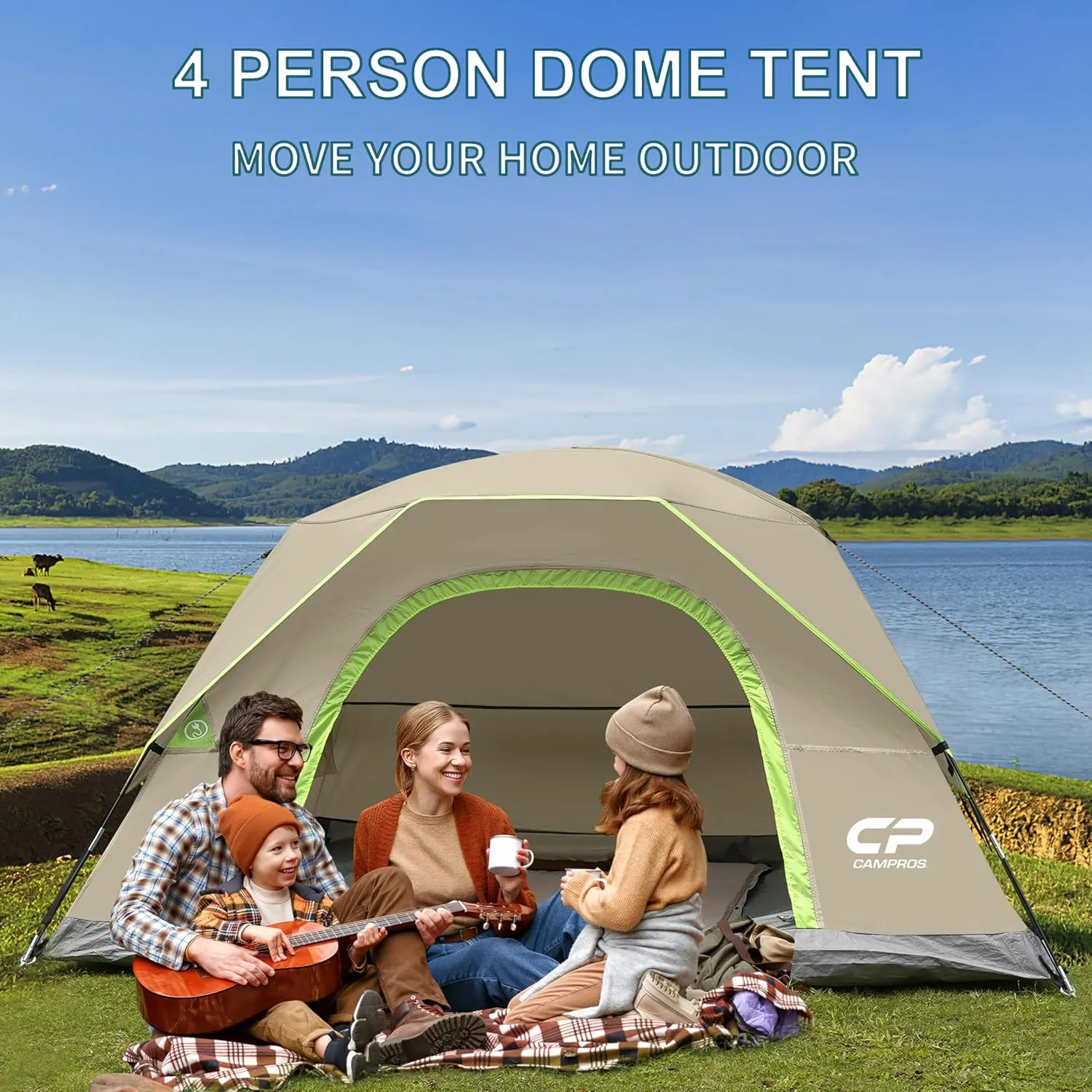 CAMPROS CP Tents for Camping 4/6 Person Tent Waterproof Windproof Double Layer Family Camping Tent, Easy Setup Dome Tent with Large Mesh Windows & Wider Door for Outdoor Camping & Hiking