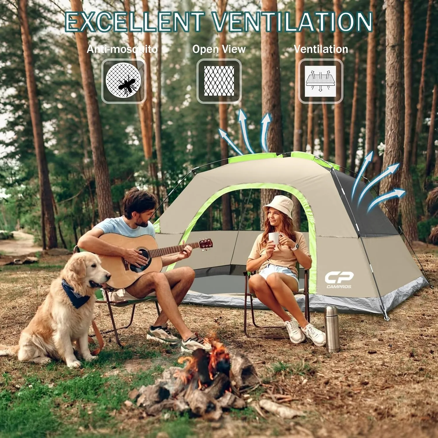 CAMPROS CP Tents for Camping 4/6 Person Tent Waterproof Windproof Double Layer Family Camping Tent, Easy Setup Dome Tent with Large Mesh Windows & Wider Door for Outdoor Camping & Hiking