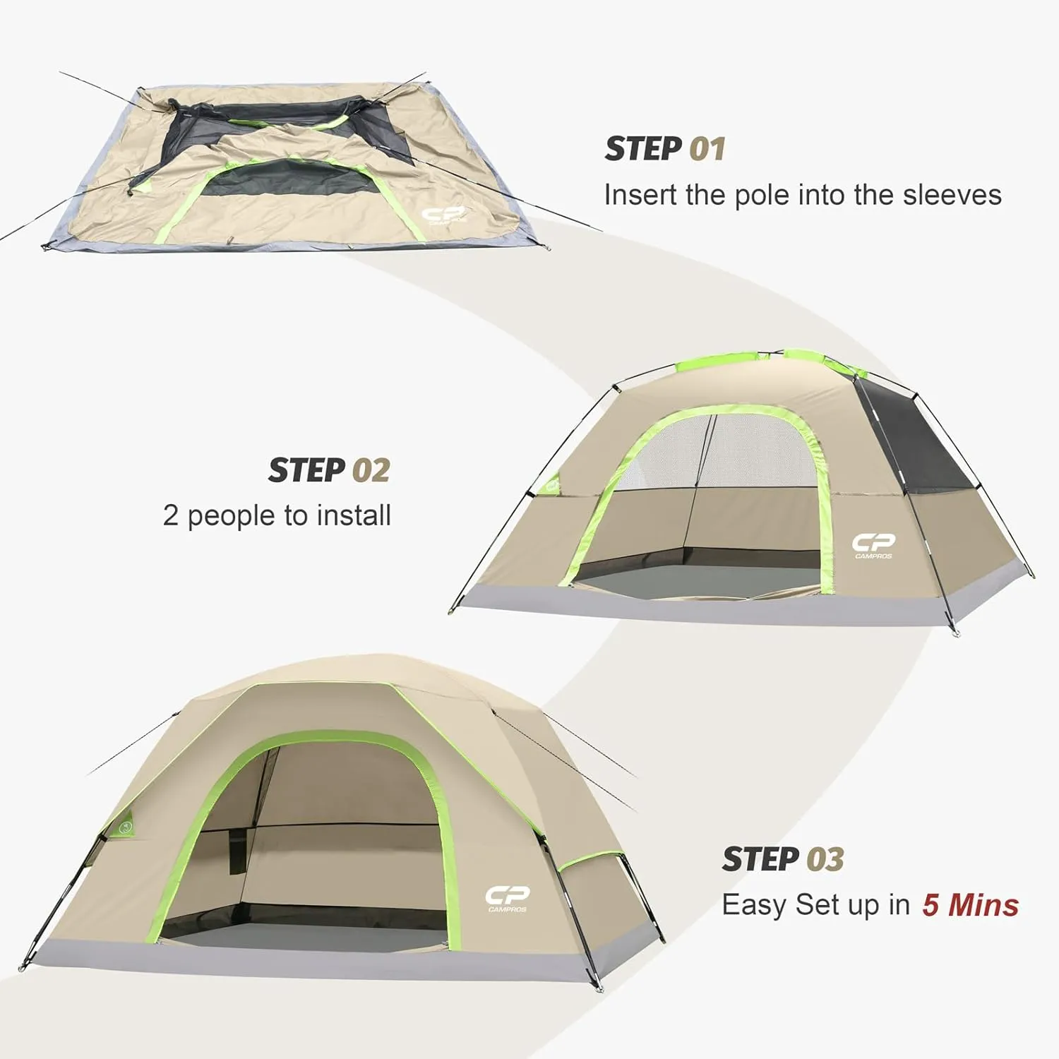 CAMPROS CP Tents for Camping 4/6 Person Tent Waterproof Windproof Double Layer Family Camping Tent, Easy Setup Dome Tent with Large Mesh Windows & Wider Door for Outdoor Camping & Hiking