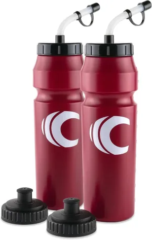 Cannon Sports 1 Liter Sports Water Bottle, BPA-Free, 34 Oz Capacity, Large Mouth, 2 lids (Straw and Squeeze), Great For Helmet Sports Such As Hockey, Lacrosse, Football, Boxing (2 Pack) (Burgundy)