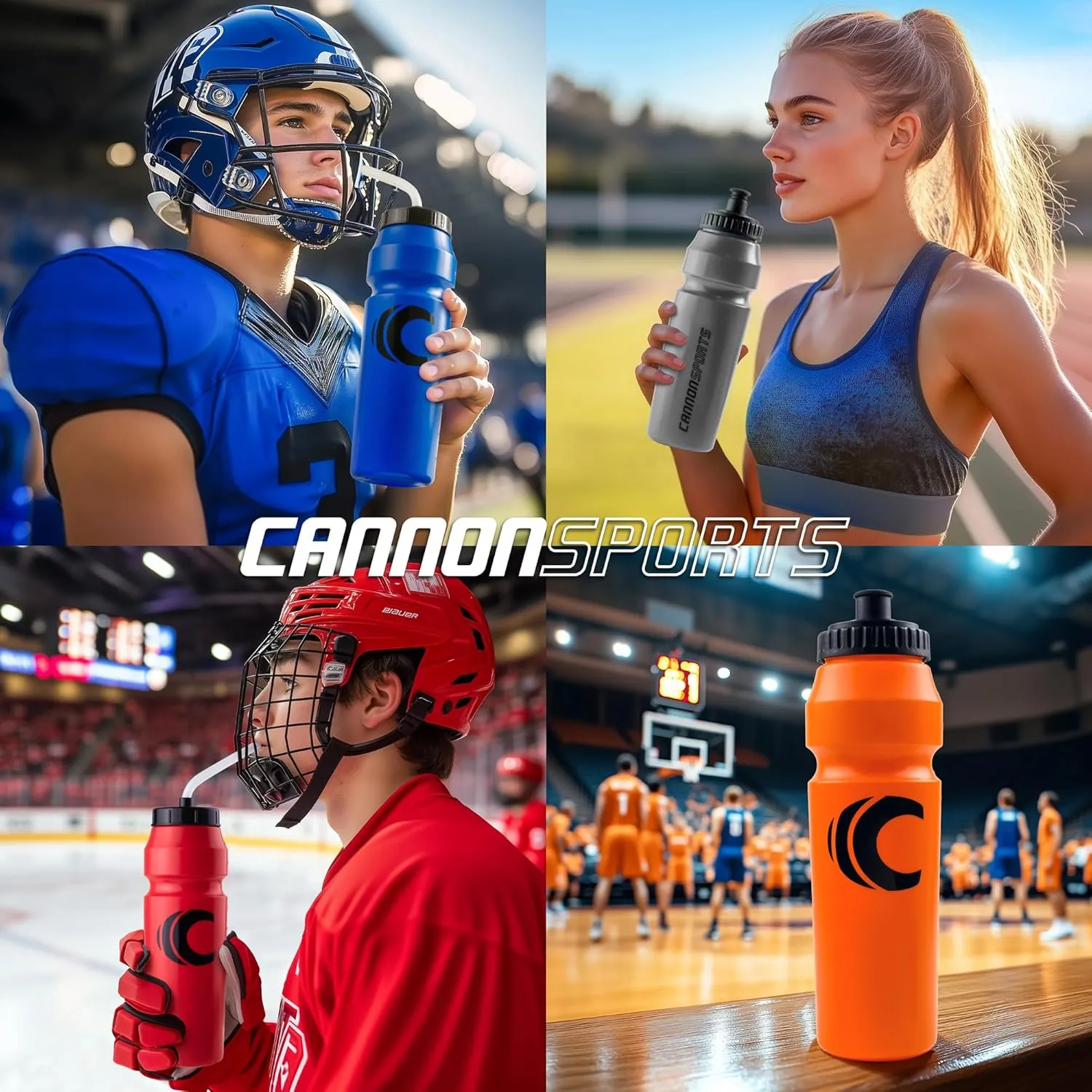 Cannon Sports 1 Liter Sports Water Bottle, BPA-Free, 34 Oz Capacity, Large Mouth, 2 lids (Straw and Squeeze), Great For Helmet Sports Such As Hockey, Lacrosse, Football, Boxing (2 Pack) (Burgundy)