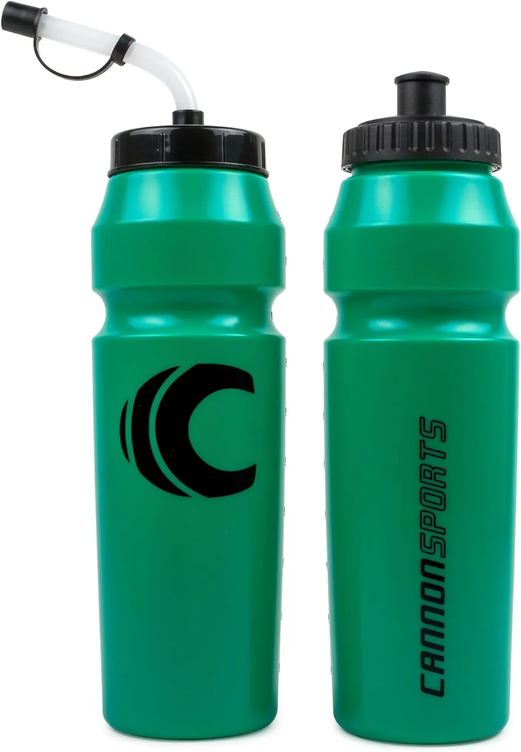 Cannon Sports 1 Liter Sports Water Bottle, BPA-Free, 34 Oz Capacity, Large Mouth, 2 lids (Straw and Squeeze), Great For Helmet Sports Such As Hockey, Lacrosse, Football, Boxing (2 Pack) (Green)