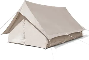 Canvas Wall Tent with Stove Jack, 4-Season Yurt Tent for Family Camping, Waterproof Outdoor Hunting Shelter (Ivory White, 2-6 Person)