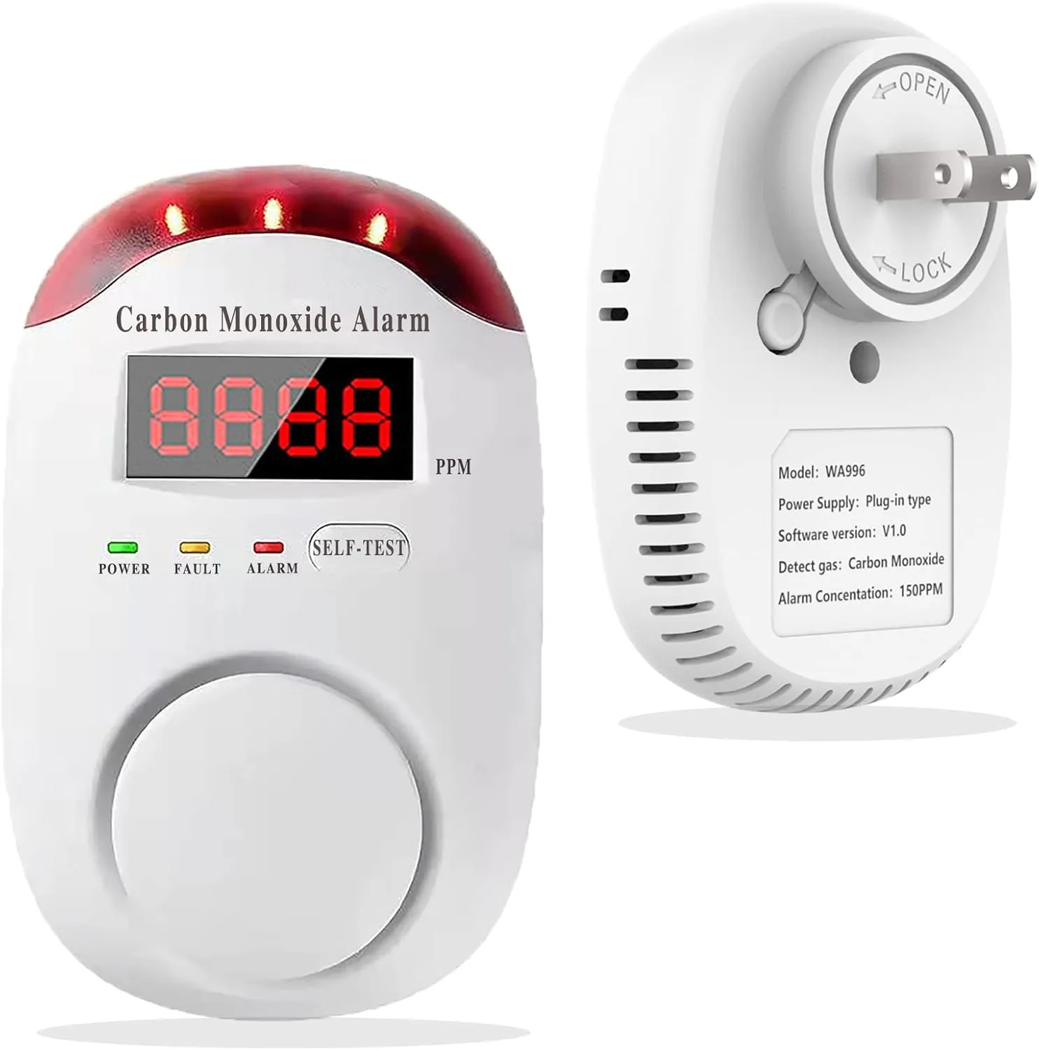 Carbon Monoxide Detectors Portable Carbon Monoxide Detector for Travel Plug in Wall with LED Digital Display Voice Light Plug and Play