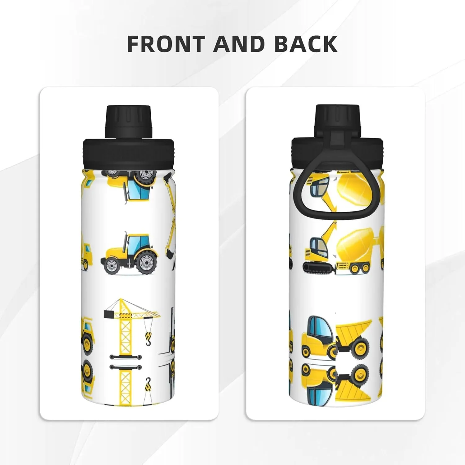 Cartoon Heavy Machinery Truck 18oz Sports Insulated Bottle For Outdoor Activities,Your Ideal Companion Staying Hydrated