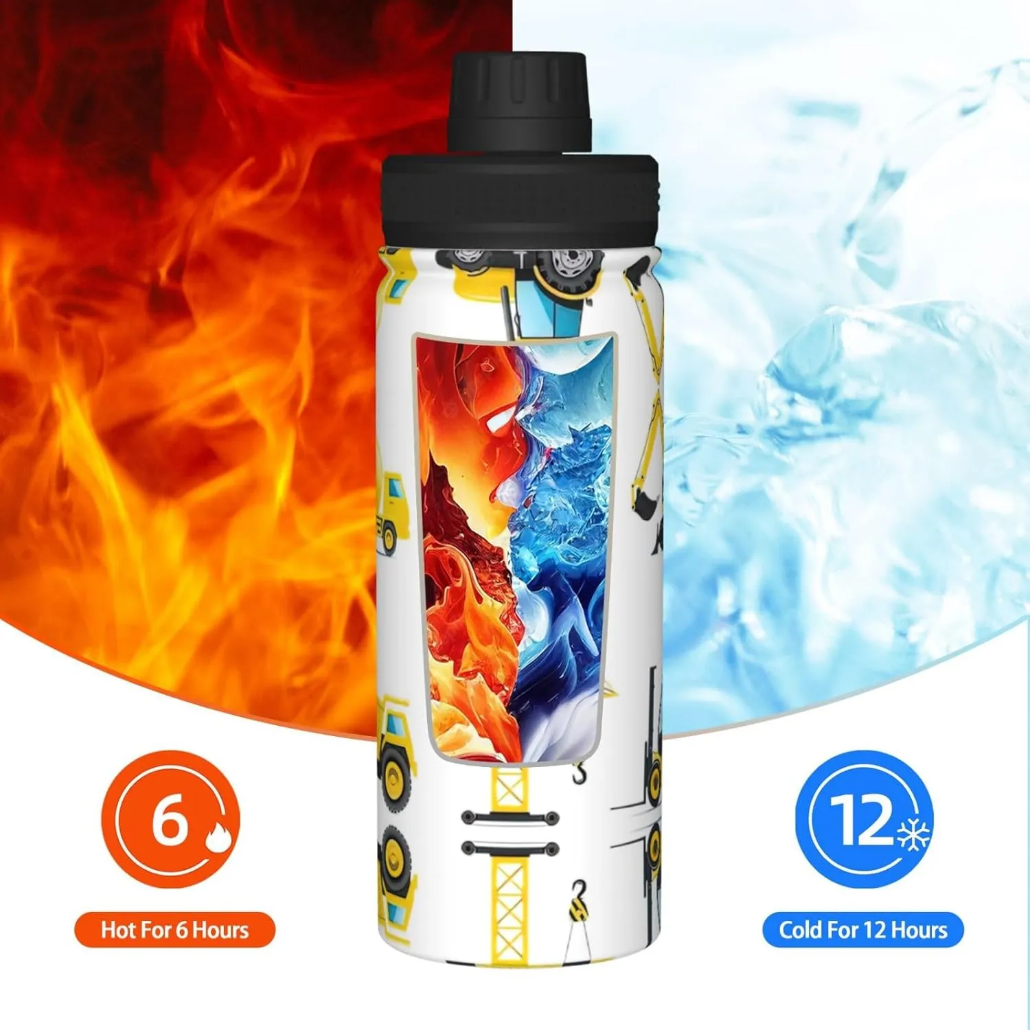 Cartoon Heavy Machinery Truck 18oz Sports Insulated Bottle For Outdoor Activities,Your Ideal Companion Staying Hydrated