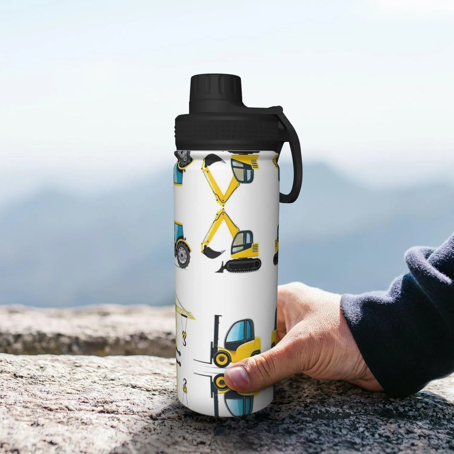 Cartoon Heavy Machinery Truck 18oz Sports Insulated Bottle For Outdoor Activities,Your Ideal Companion Staying Hydrated