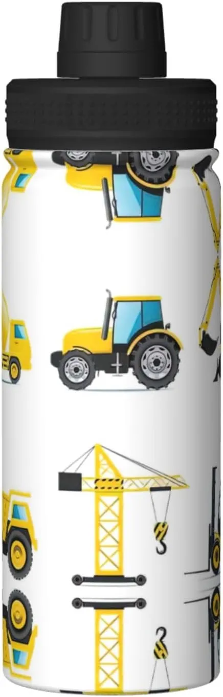 Cartoon Heavy Machinery Truck 18oz Sports Insulated Bottle For Outdoor Activities,Your Ideal Companion Staying Hydrated