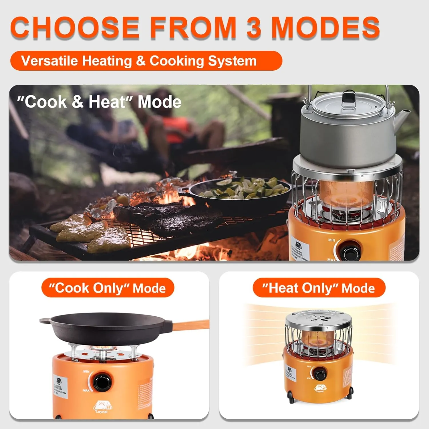 Caynel 2 in 1 Portable Propane Heater and Stove, Outdoor Camping Liquefied Gas Stove, Ice Fishing Hiking Hunting Survival Emergency Tent Multifunctional Handheld Heater (Orange)