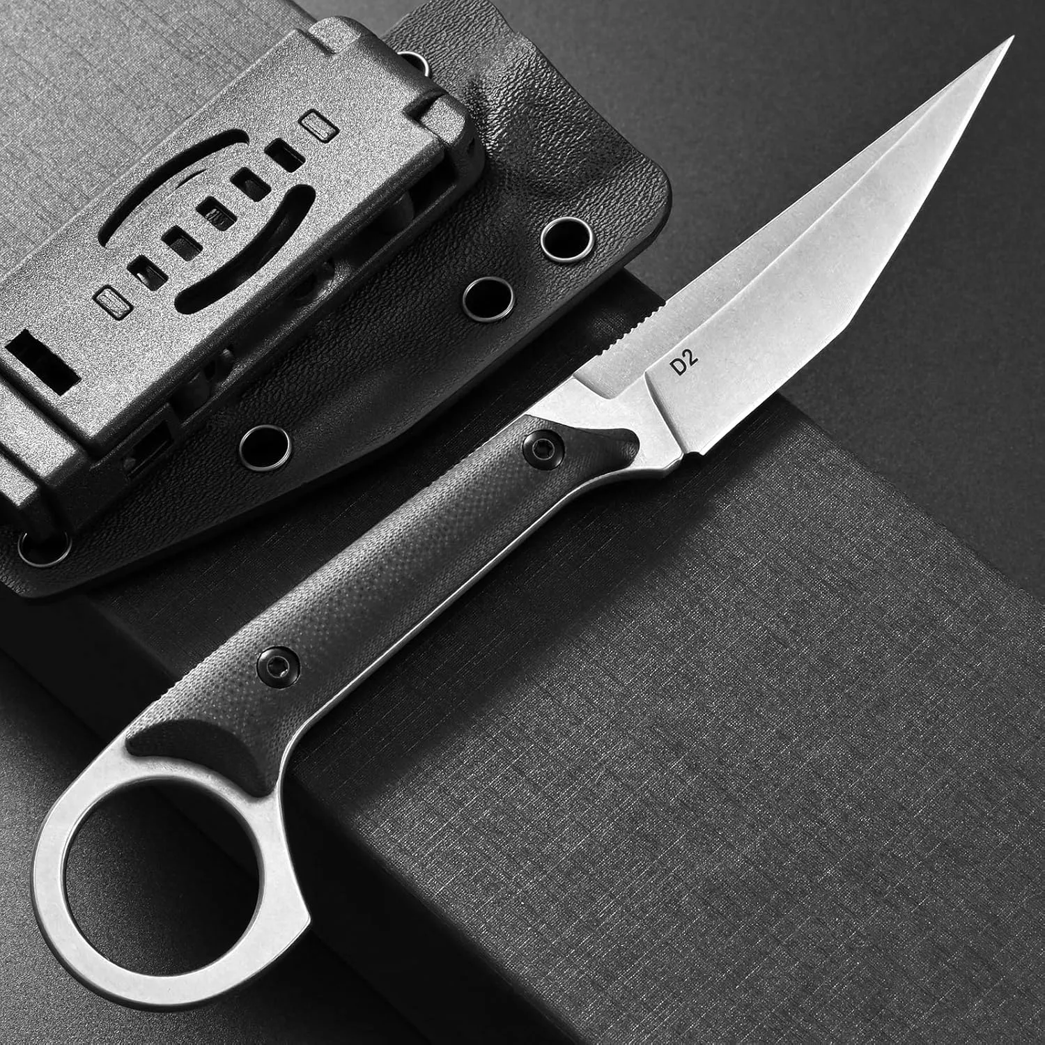 Ccanku C1140 Fixed Blade Knife,D2 Blade G10 Handle Utility Knife for Outdoor, Survival, Hiking, Camping(Silver)