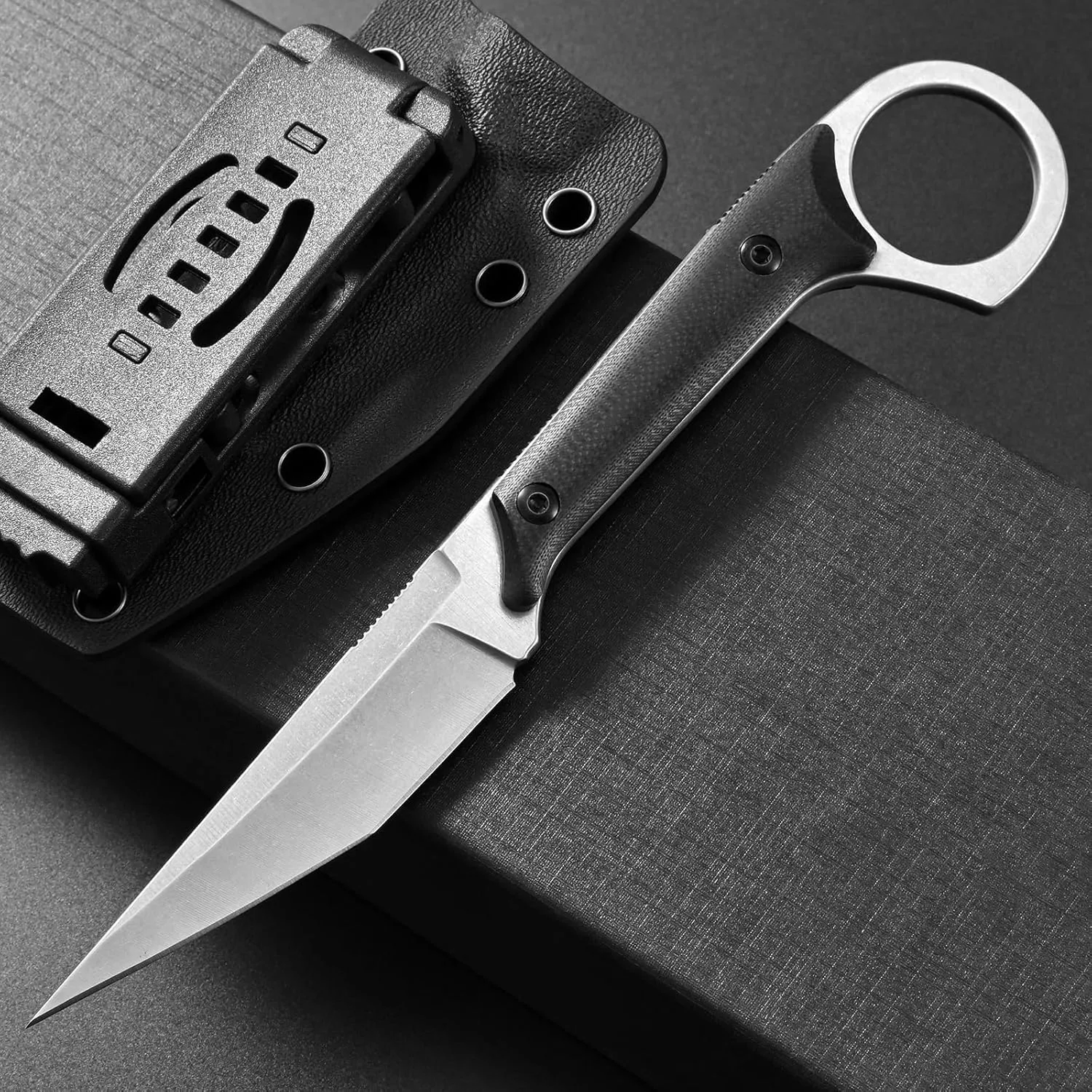Ccanku C1140 Fixed Blade Knife,D2 Blade G10 Handle Utility Knife for Outdoor, Survival, Hiking, Camping(Silver)
