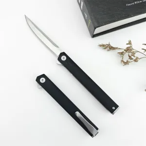 CEO Flipper Pocket Knife, Liner Lock Gentleman's Knife, Everyday Carry, Black Nylon Cordless Handle, Camping EDC for Men, with Deep Carry Pocket Clip