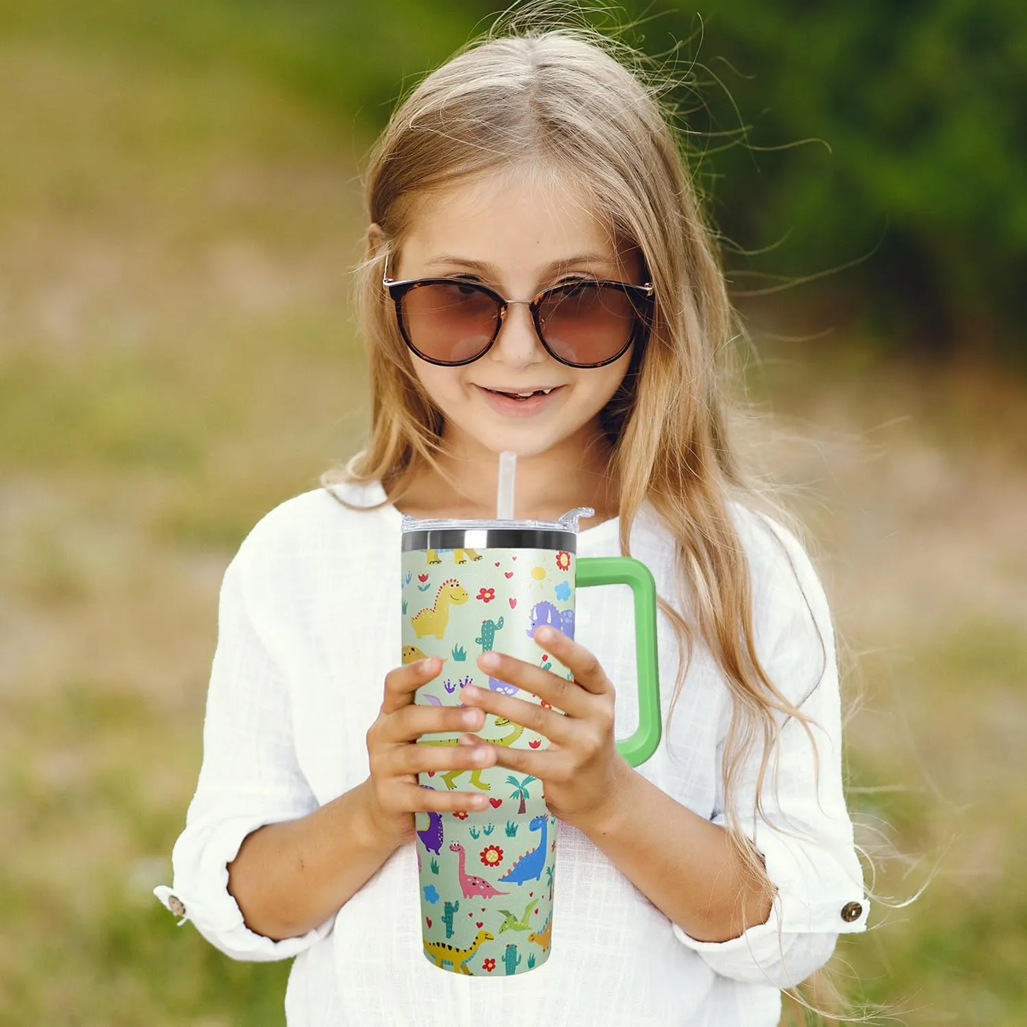 Ceovfoi 40 oz Dinosaur Tumbler with lid and Straw, Dinosaur Stainless Steel Cup Coffee Travel Mug, Dinosaur Gifts for Girls Women, Dinosaur Stuff Decor Accessories