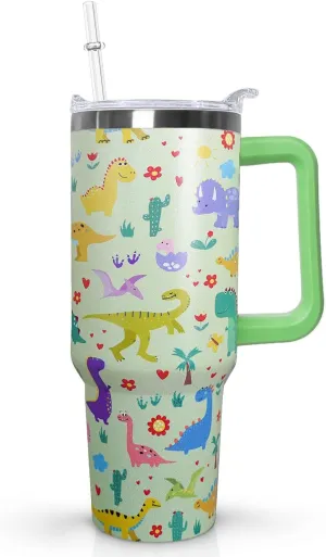 Ceovfoi 40 oz Dinosaur Tumbler with lid and Straw, Dinosaur Stainless Steel Cup Coffee Travel Mug, Dinosaur Gifts for Girls Women, Dinosaur Stuff Decor Accessories