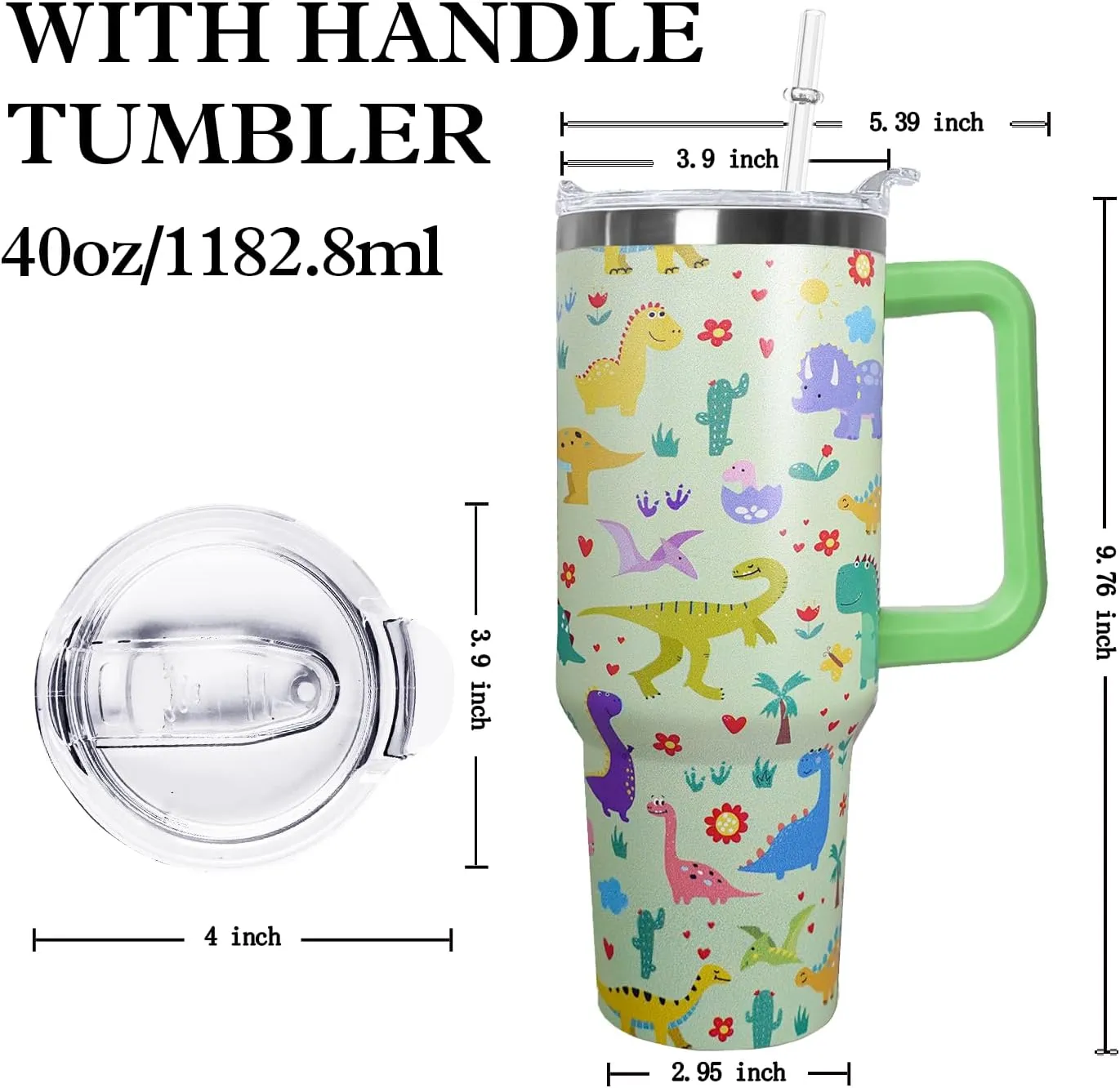 Ceovfoi 40 oz Dinosaur Tumbler with lid and Straw, Dinosaur Stainless Steel Cup Coffee Travel Mug, Dinosaur Gifts for Girls Women, Dinosaur Stuff Decor Accessories