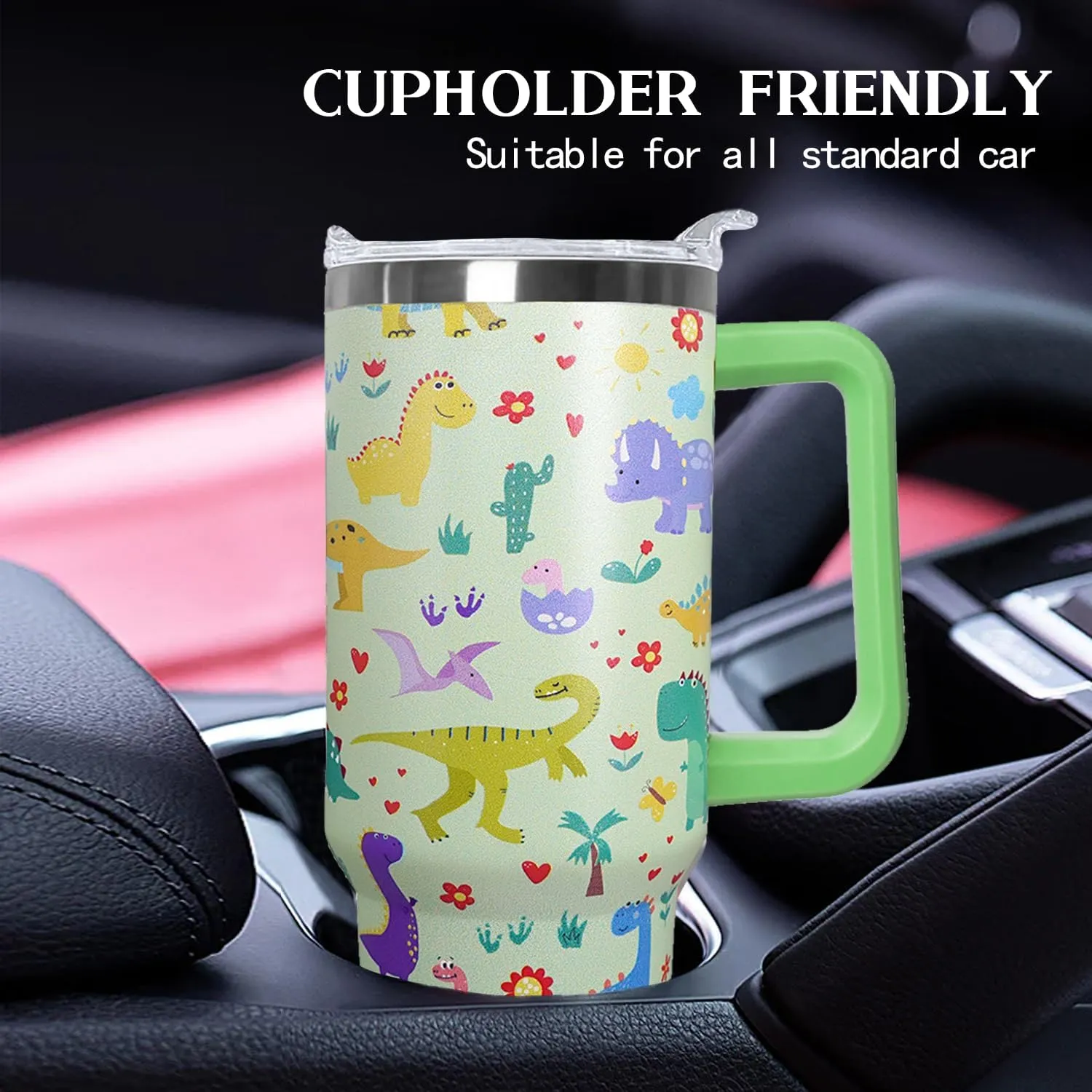 Ceovfoi 40 oz Dinosaur Tumbler with lid and Straw, Dinosaur Stainless Steel Cup Coffee Travel Mug, Dinosaur Gifts for Girls Women, Dinosaur Stuff Decor Accessories