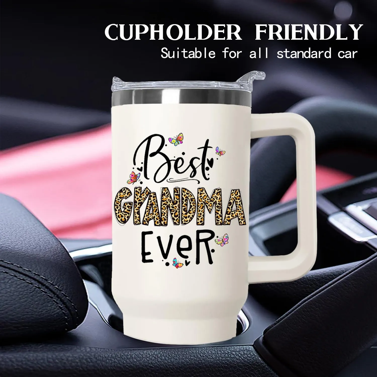 Ceovfoi Grandma Tumbler with handle Lid and Straw, 40 oz Best Grandma Ever Vacuum Insulated Travel Coffee Mug CupTumbler, Mothers Day Gifts for Grandmothe