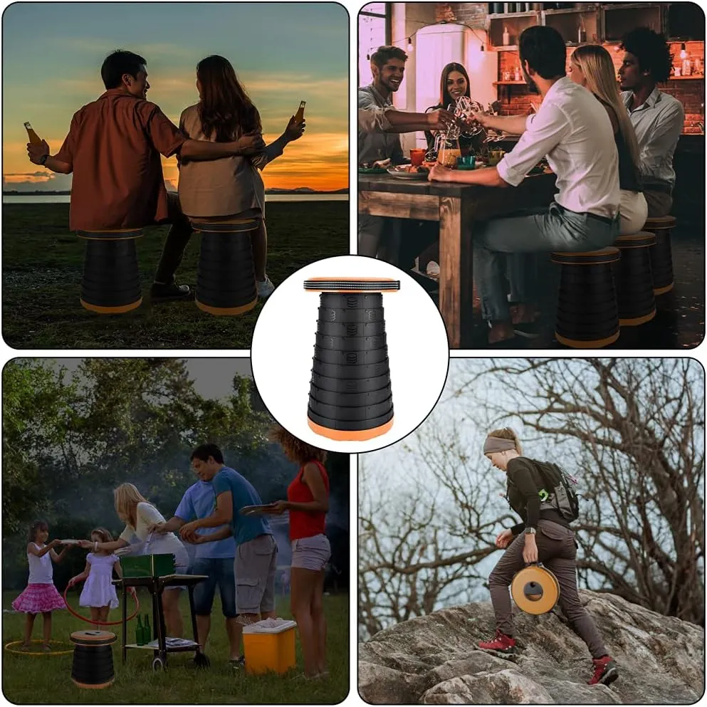 CHAW Portable Retractable Folding Stool, Lightweight Telescopic Collapsible Seat Camping Stool for Adults for Outdoor Fishing Hiking Gardening Travel BBQ, Load 400lbs