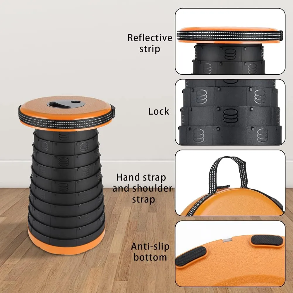 CHAW Portable Retractable Folding Stool, Lightweight Telescopic Collapsible Seat Camping Stool for Adults for Outdoor Fishing Hiking Gardening Travel BBQ, Load 400lbs