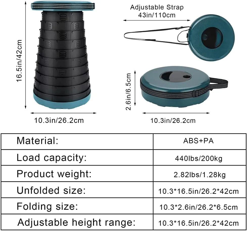 CHAW Portable Retractable Folding Stool, Lightweight Telescopic Collapsible Seat Camping Stool for Adults for Outdoor Fishing Hiking Gardening Travel BBQ, Load 400lbs