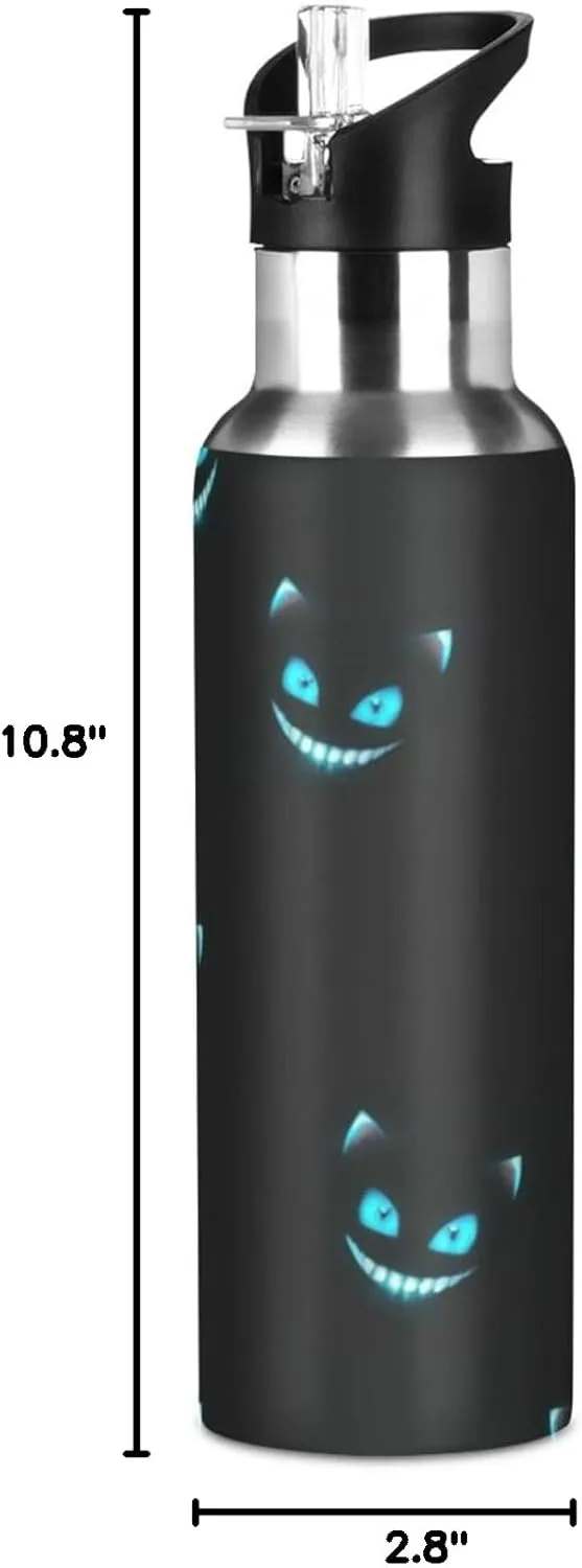 Cheshire Cat Texture Sports Water Bottle, 22 Oz BPA Free Non-Toxic Stainless Steel Water Bottle with Straw for Gym Yoga Fitness Camping