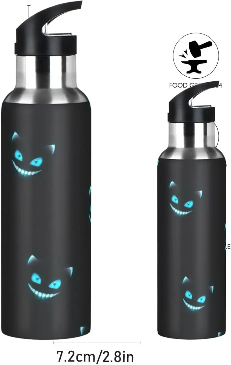 Cheshire Cat Texture Sports Water Bottle, 22 Oz BPA Free Non-Toxic Stainless Steel Water Bottle with Straw for Gym Yoga Fitness Camping