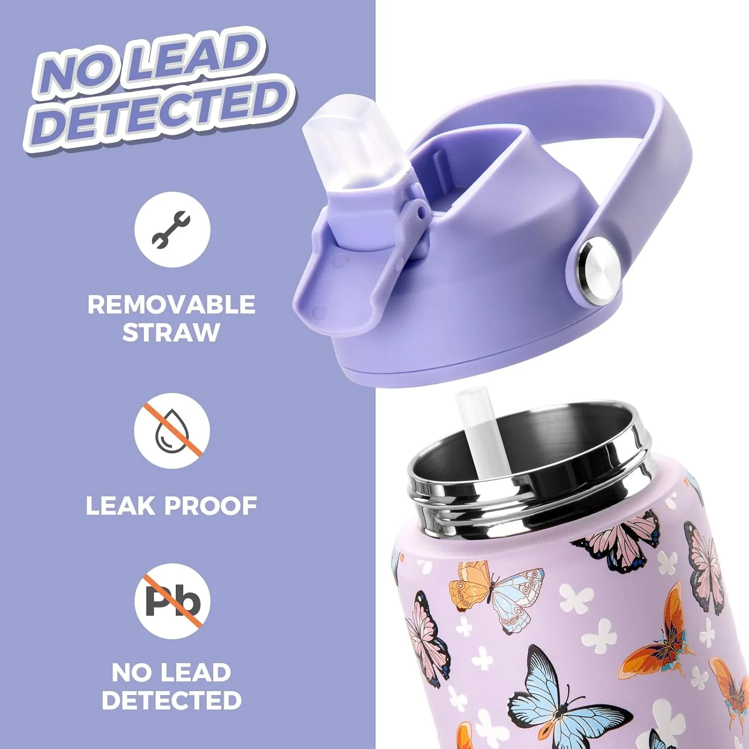 Choco Mocha Kids Water Bottle For School, Kids Insulated Unicorn Water Bottle Stainless Steel for Girls,18Oz Pink & White