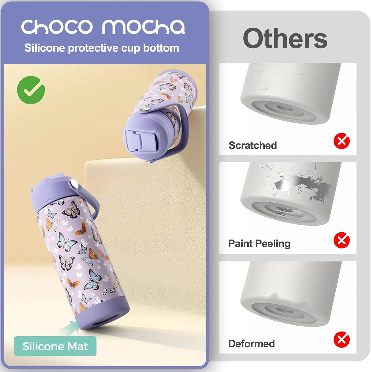 Choco Mocha Kids Water Bottle For School, Kids Insulated Unicorn Water Bottle Stainless Steel for Girls,18Oz Pink & White