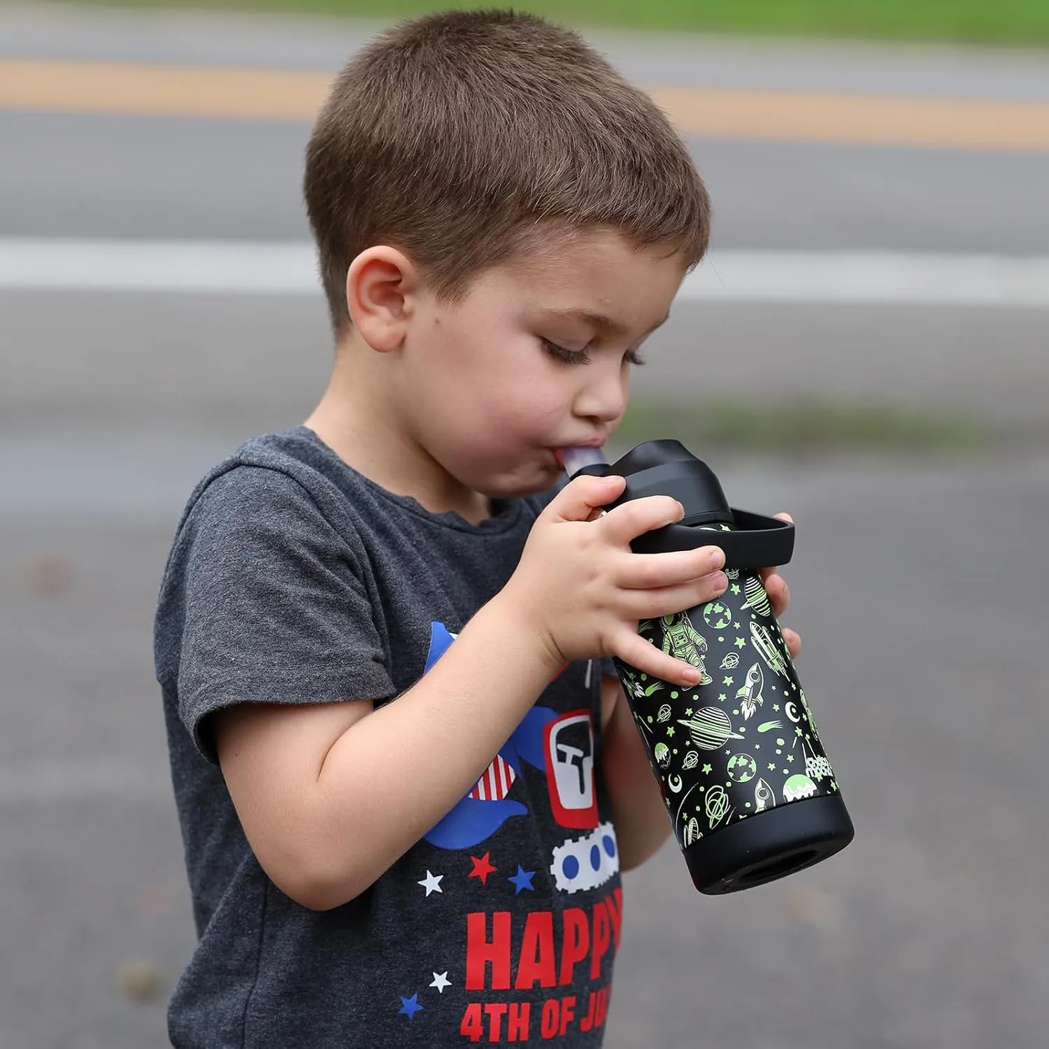 Choco Mocha Kids Water Bottle For School, Kids Insulated Water Bottle Stainless Steel, Boys Water Bottle 14Oz, Black Space