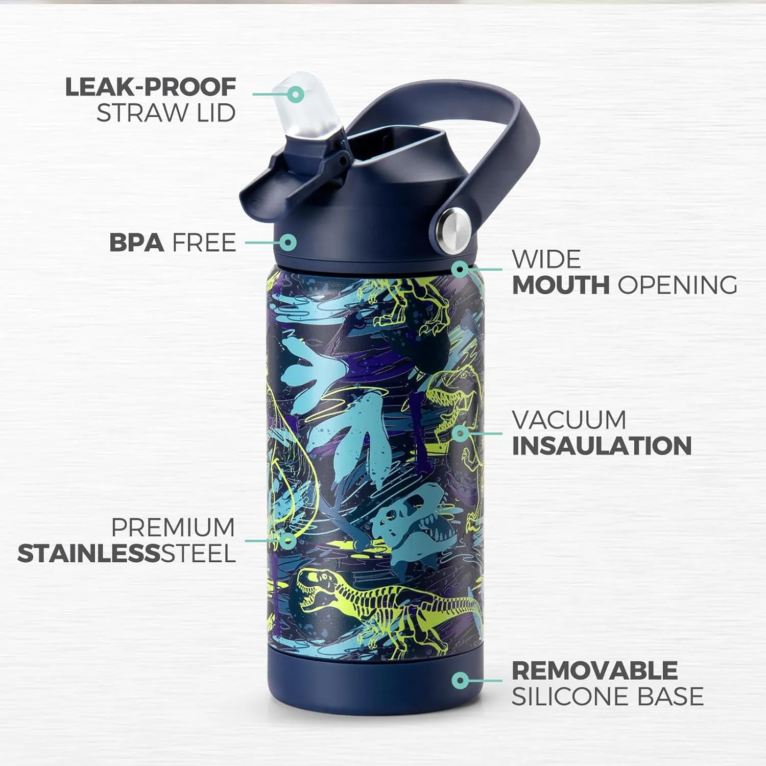 Choco Mocha Kids Water Bottle For School, Kids Insulated Water Bottle Stainless Steel, Boys Water Bottle 14Oz, Black Space