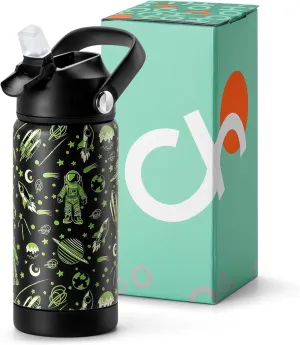 Choco Mocha Kids Water Bottle For School, Kids Insulated Water Bottle Stainless Steel, Boys Water Bottle 14Oz, Black Space