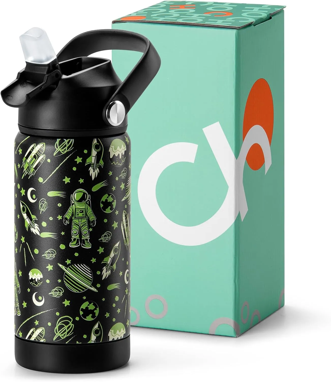 Choco Mocha Kids Water Bottle For School, Kids Insulated Water Bottle Stainless Steel, Boys Water Bottle 14Oz, Black Space