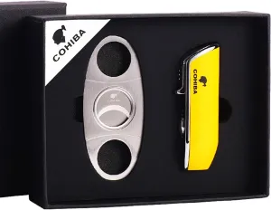 Cigar Lighter Set Cigar Cutter Windproof Lighters Adjustable Lighters Cigarros Refillable Easy to Use Lighter Portable Lighter Camping BBQ Kitchen