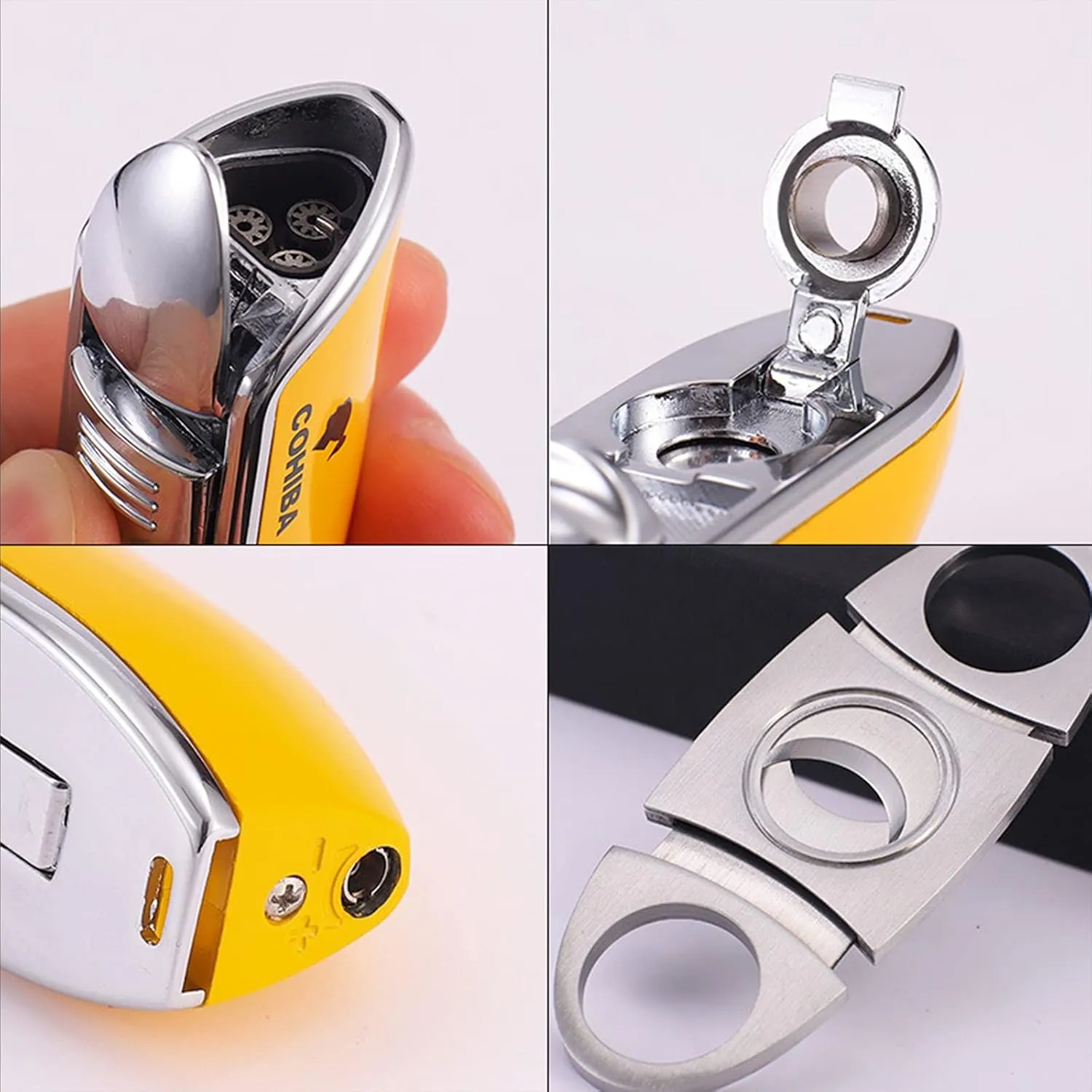 Cigar Lighter Set Cigar Cutter Windproof Lighters Adjustable Lighters Cigarros Refillable Easy to Use Lighter Portable Lighter Camping BBQ Kitchen