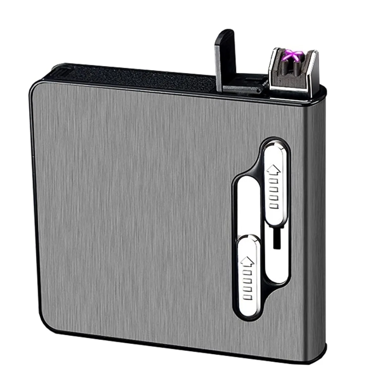 Cigarette Case with Lighter, Box Holder Built-in Dual Arc USB Rechargeable Lighters for Full Pack 20 Regular Size (Color : Black)