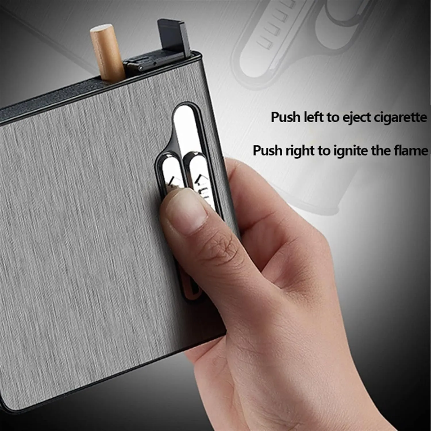 Cigarette Case with Lighter, Box Holder Built-in Dual Arc USB Rechargeable Lighters for Full Pack 20 Regular Size (Color : Black)