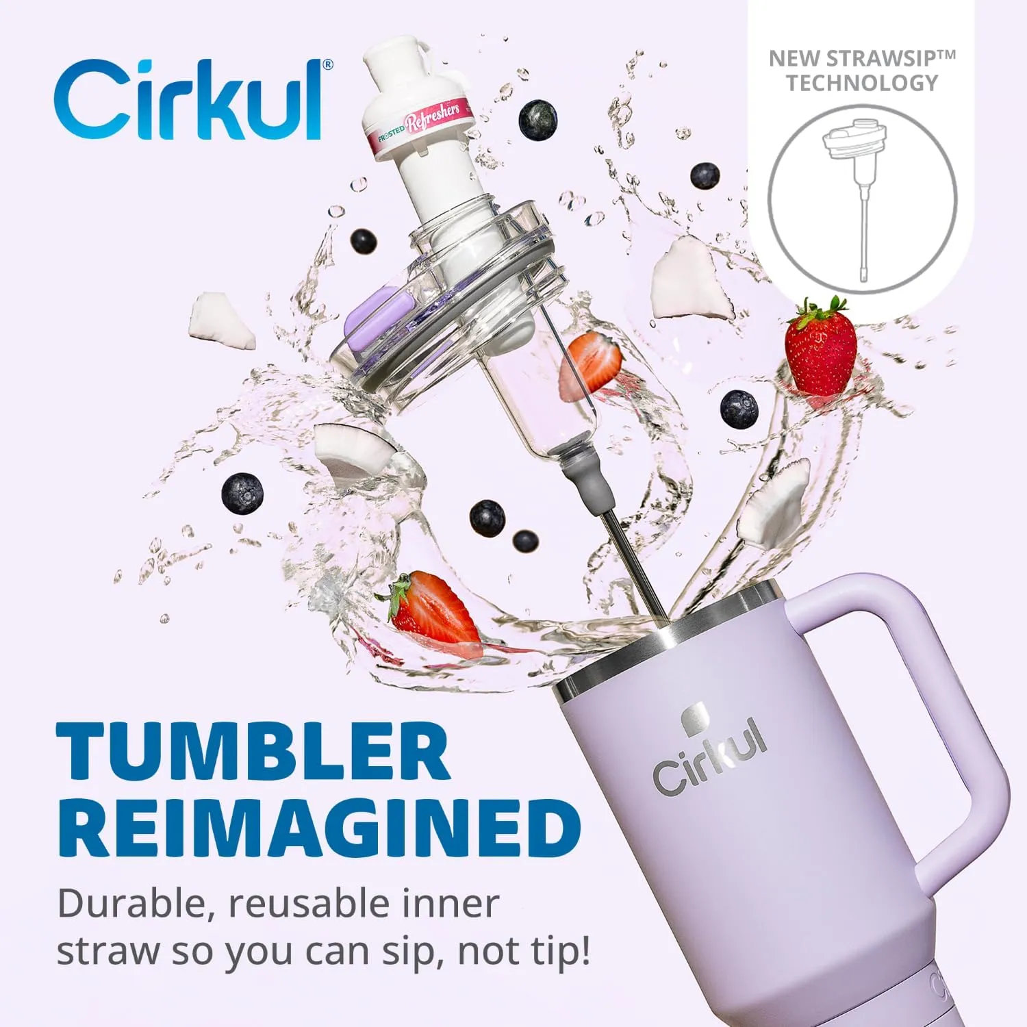Cirkul 40oz. Lilac Stainless Steel Tumbler with Handle, All-Day StrawSip™, Double-Wall Insulated
