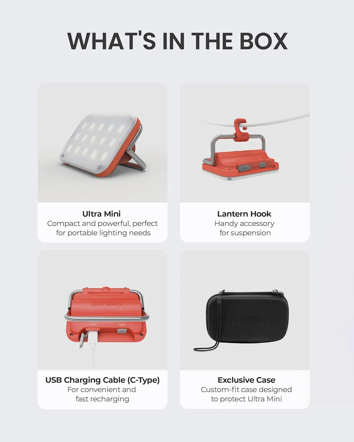 CLAYMORE Ultra Mini (Red) - Outdoor Rechargeable LED Light for Camping, Tent, Backpacking, Emergency and Industrial Use. Waterproof, Portable Lantern with USB-C, Up to 24 Hours Battery Life.