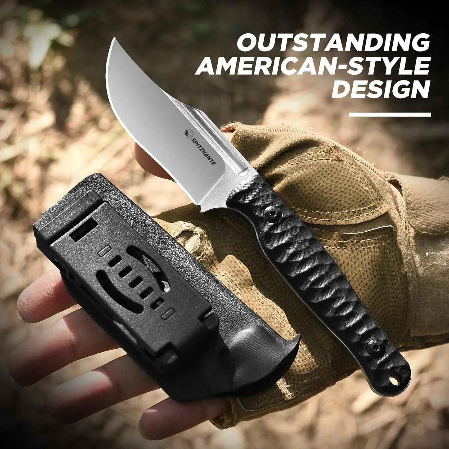 Clip Point Fixed Blade Knife with Sheath, D2 Steel Satin Blade and G10 Handle, Full Tang Outdoor Survival Knife for Camping, Hunting, EDC