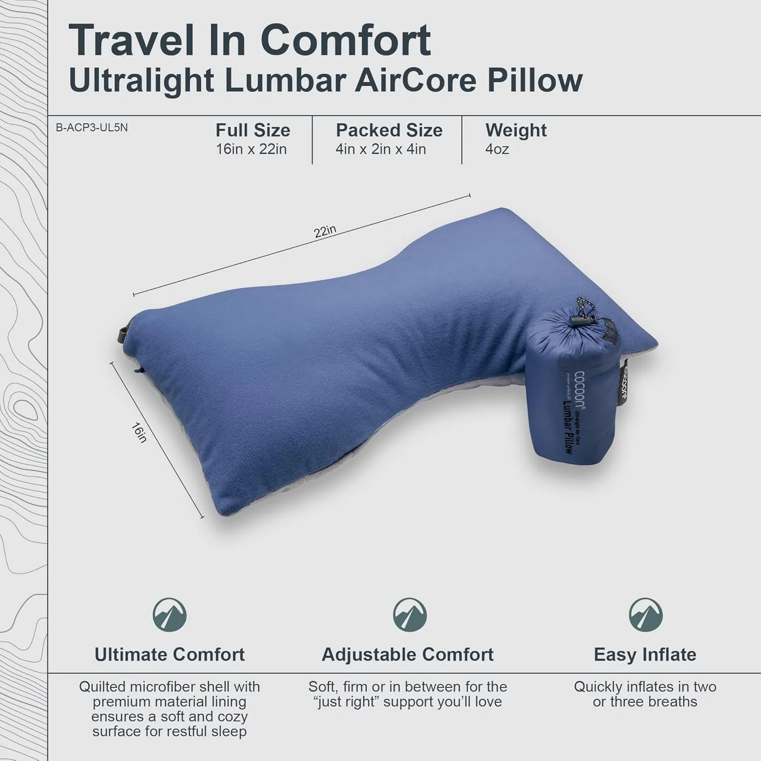 COCOON- Premium - Ultralight Lumbar Pillow - Indigo Blue