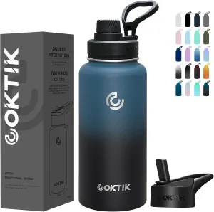 COKTIK 32 oz Sports Water Bottle With Straw,2 Lids, Stainless Steel Vacuum Insulated Water Bottles,Leakproof Lightweight, Keeps Cold and Hot, Great for Travel, Hiking, Biking, Running (Indigo Crush)