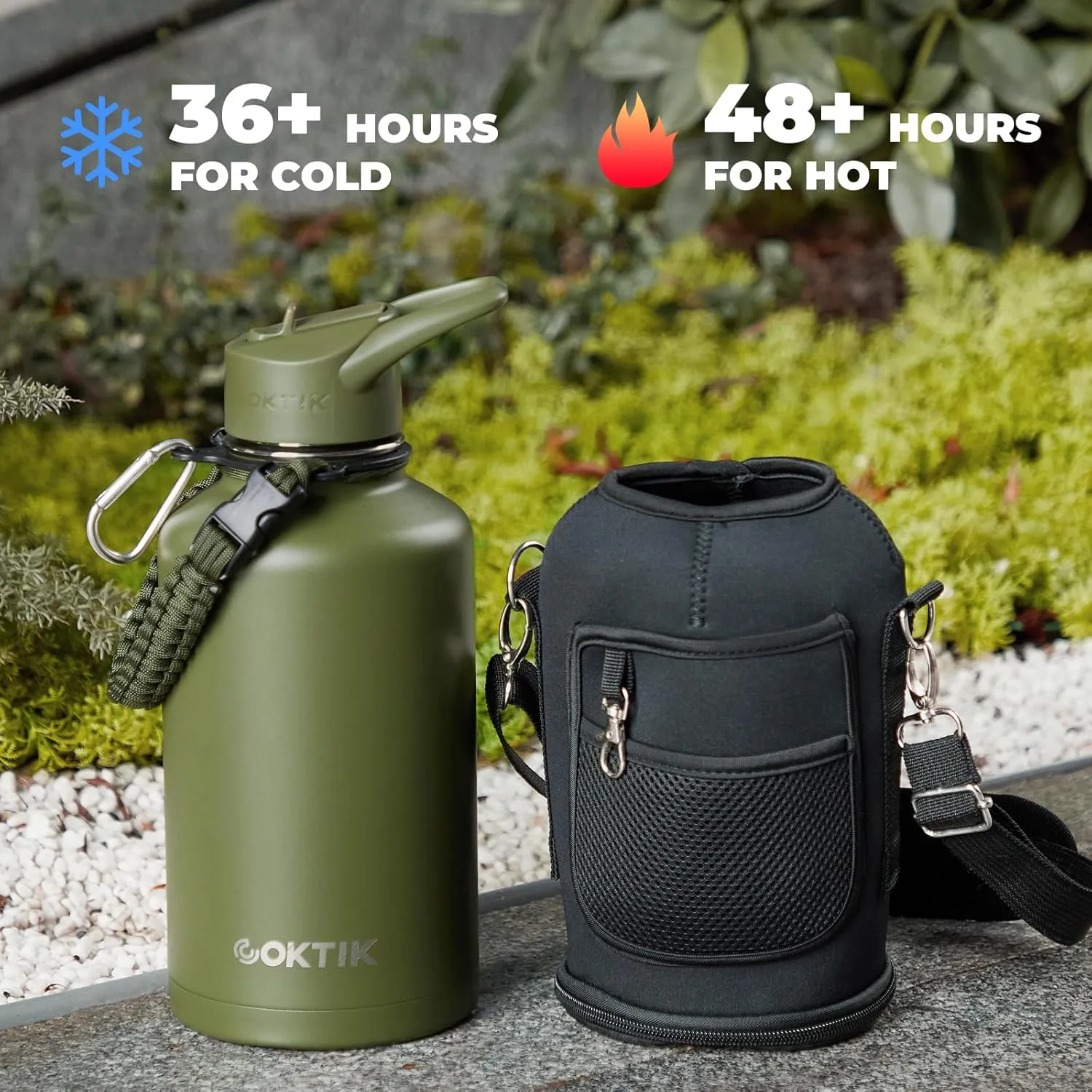 COKTIK 84oz Water Bottle with Straw - Triple Insulated Flask, 48hr Cold Retention Large Water Bottle, Leakproof Water Jug for Gym, Hiking, Camping, Outdoor Sports(Army Green)