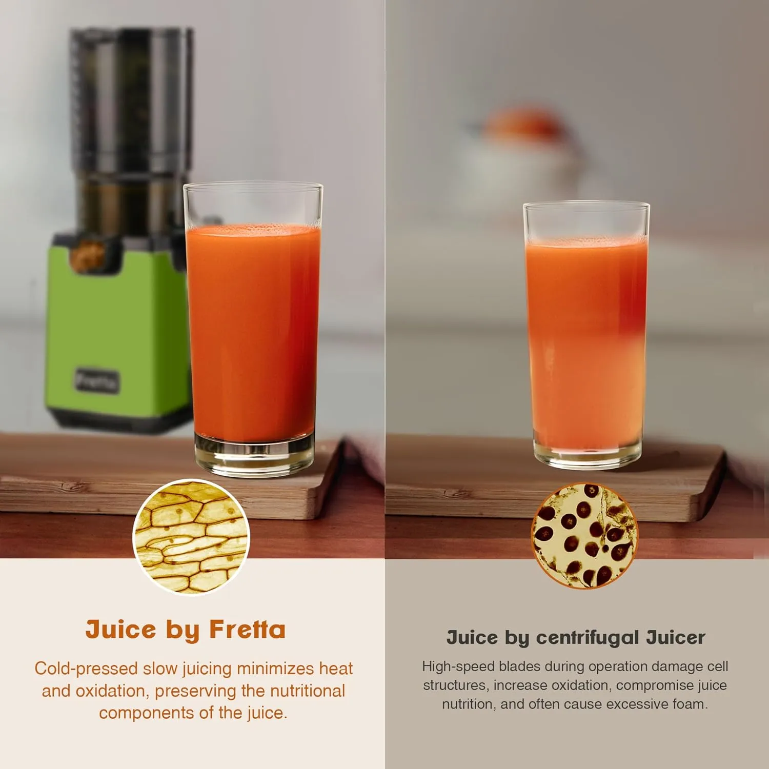 Cold Press Juicer Machines,Fretta 5.3'' Self Feeding Slow Masticating Juicers Fit Whole Fruits & Vegetable Easy Clean Juice Extractor,Tritan Material BPA Free 250W, (Matcha)