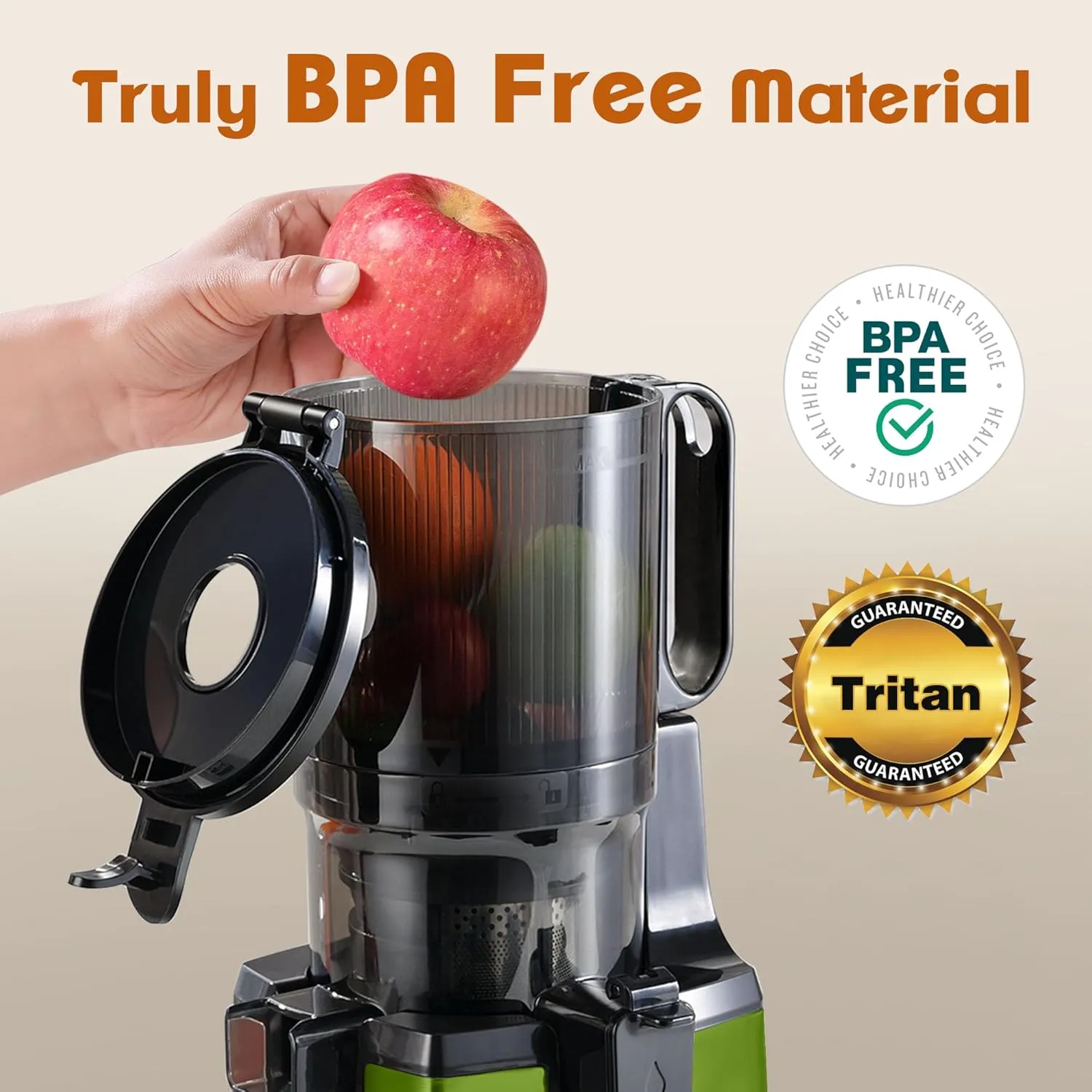 Cold Press Juicer Machines,Fretta 5.3'' Self Feeding Slow Masticating Juicers Fit Whole Fruits & Vegetable Easy Clean Juice Extractor,Tritan Material BPA Free 250W, (Matcha)